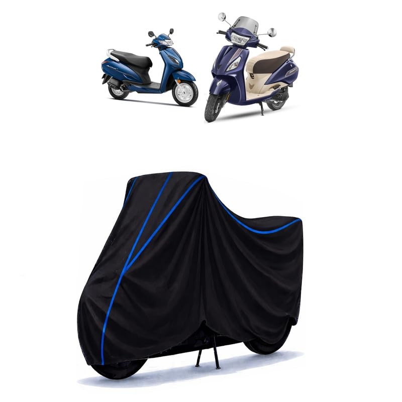 Image of Scooty Cover Water Resistant for Jupiter BS6 | Universal Scooter & Bike Cover | Heavy Duty UV Dust, Rain & Scratch Protection | Elastic Fit All Weather Indoor Outdoor | Black with Blue Piping