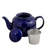 HIC Kitchen House of Prill Teapot with Stainless Steel Infuser, Fine Porcelain, Cobalt, Steeps Loose Tea, 6-Cup, 32-Ounce Capacity
