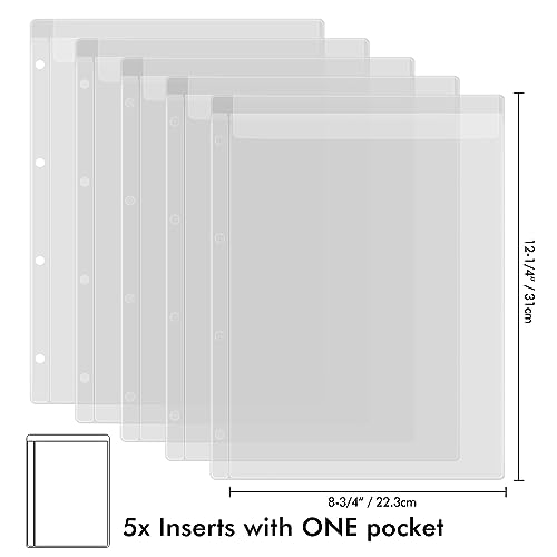 Image of 5 Sheet Binder Pockets Inserts with one pockets A4 Size 4 Hole Binder Folder for Dies and Stamps Storage,Waterproof PVC Clear Bags Protectors for Cutting Dies Stencil Album Stamp Crafts Storage