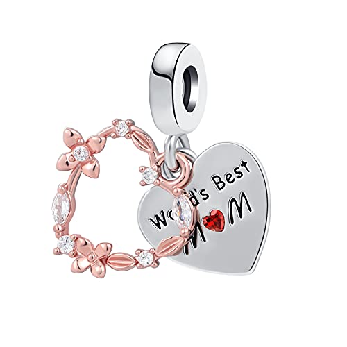 LuxglitterLin - Abalorio de corazón con circonita cúbica para pulseras Pandora, Cristal Diamante de imitación Metal, Cristal sintético,