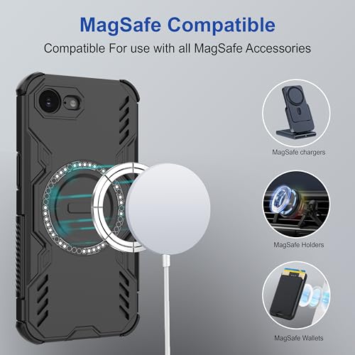 Image of amazon basics Back Case Cover for iPhone 17e | Magnetic Case with Built-in Metal Ring | Supports MagSafe Charger, Wallet & Car Mount | Shockproof Hybrid PC + TPU | Black