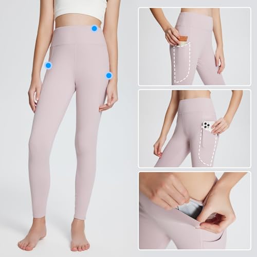 baleaf Youth Girl's Fleece Lined Leggings Water Repellent High Waisted Winter Warm Athletic Pants Hiking Running Yoga3