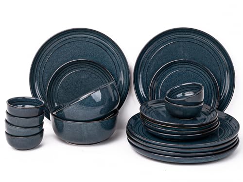 Image of Bodhi House Handcrafted Chip Resistance Porcelain Dinner Set, 20 Pieces Dish Set Serving for 6, Microwave and Dishwasher Safe, Bone-ash Free, Crockery Set for Dining and Gifting, Sapphire Blue