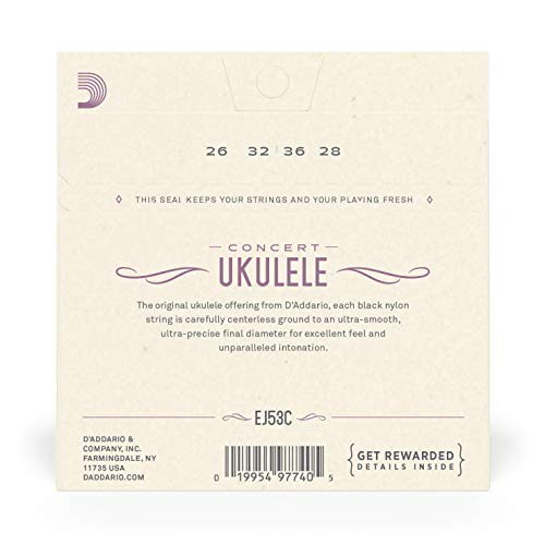 Image of D'Addario Concert Ukulele Strings, Black Nylon, EJ53C, 4-String Set, Pack of 1
