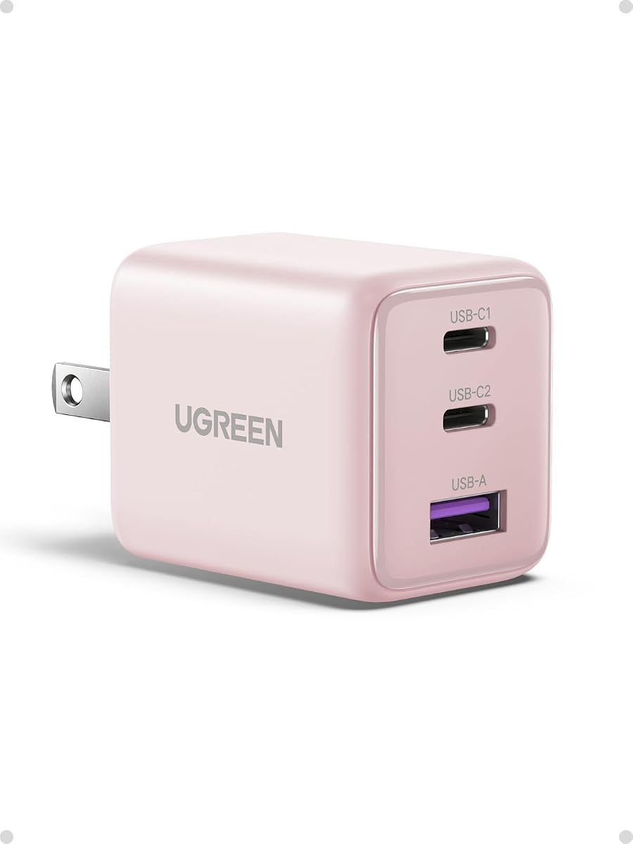 UGREEN Bloque de cargador USB C de 3 puertos y 30 W, carga rápida GaN II tipo C, rosa | 2 USB-C y 1 USB-A, tamaño compacto, protección múltiple, para iPhone 17/16/15, Galaxy S26/S25, iPad, MacBook Neo/Air