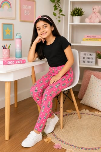 Image of BODYCARE Kids Girls Cotton Leggings | Soft Stretchable Pants, Playtime, Yoga & Casual Wear | Comfortable Elastic Waist Leggings for Toddler & Kids Girls