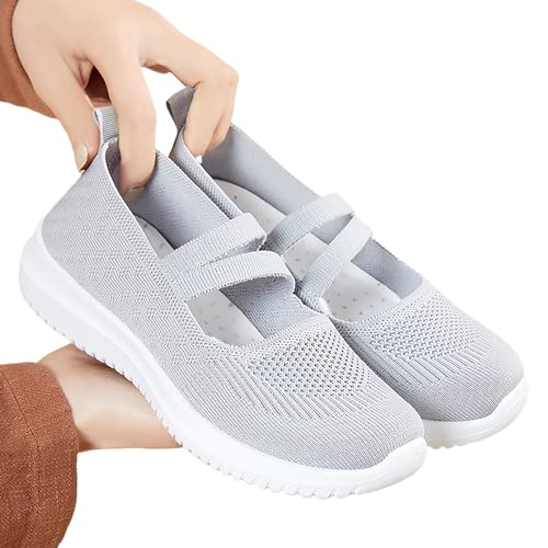 Women Mary Jane Walking Shoes Comfortable Knit Flats Slip on Dress Shoes for Women Casual Nurse Flats Diabetic Shoes with Arch Support3
