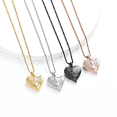 Yinplsmemory Love Heart Urn Necklace For Ashes Keepsake Memorial Cremation Jewelry Stainless Steel Angel Wing Ashes Holder Memorial Gift For Loss Of Father/Mother/Pet (Black) #TOP6