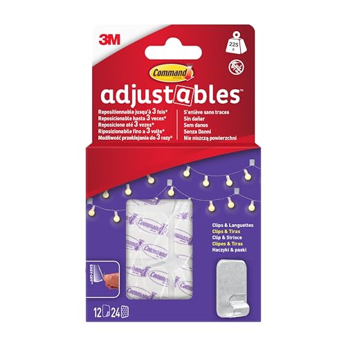 Clips repositionnables Command Adjustables (12 clips + 24 languettes/boîte) 17840CLR-12
