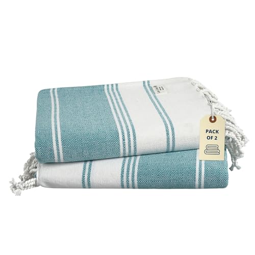 LANE LINEN Turkish Beach Towels, 2 Pack Extra Large Beach Towel, Pre-Washed for Soft Feel, Cotton Rich Oversized Sand Free Quick-Dry Pool Towel, Beach Towels For Adults, 39x71 - Baltic