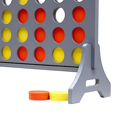 Image of Giant 4 in a Row Game for Family & Adults - Tailgating Pros Jumbo Grey Wooden Four in a Row Indoor & Outdoor Yard Game for Family Party Fun, Portable Activities for Patio, Backyard, and Camping