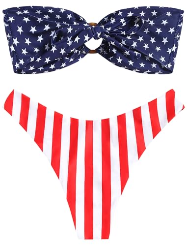 Image of ZAFUL Women's Bandeau Bikini O Ring Strapless Tie Back High Cut Two Piece Swimsuit Bathing Suits