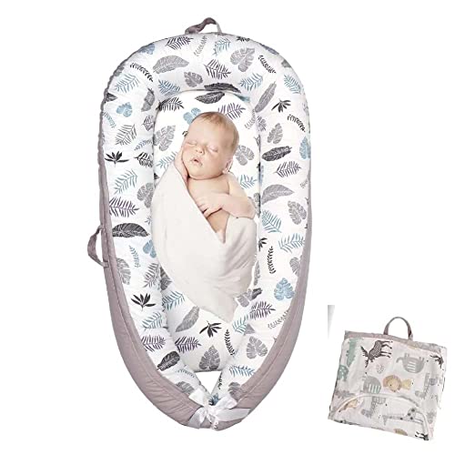 Image of SILENT YOUTH Baby Nest Baby Lounger for Newborn Co-Sleeping for Baby 0-12M,Newborn Lounger Soft Breathable Cotton Adjustable Newborn Bassinet Mattress Portable Infant Floor Seat (Multi Leaves)