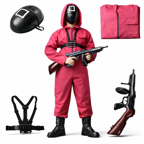 Bild: Costumed 4 in 1 - Squid Game Set Erwachsene f�r Fasching & Karneval & Halloween - Kost�m mit Anzug & Gewehr & Maske - (170-190cm) 2XL f�r 18,69 EUR (-15%) statt 21,99 EUR bei amazon.de