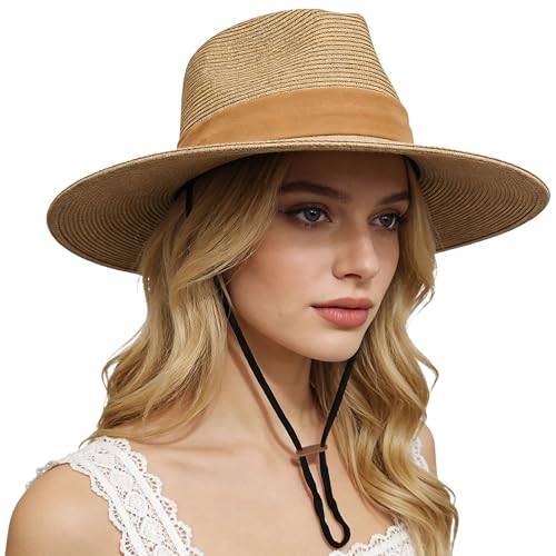 Sombrero de paja para mujer con ala ancha estilo panamá miniatura 1
