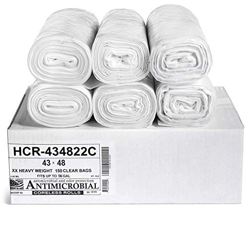Image of Aluf Plastics High Density Trash Bags, 56 Gallon, 150 Count, 22 Micron (eq), 43 inch x 48 inch, Clear, for Bathroom, Office, Industrial, Commercial, Janitorial, Municipal, Recycling