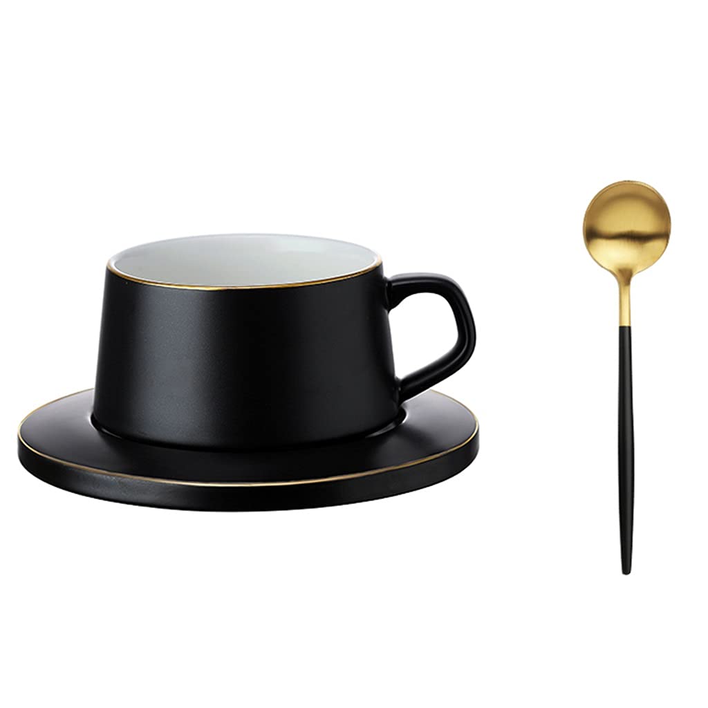 Kaffee Cups Set von 2, tassen mit untertassen, 8,5 Unze für Spezialitätenkaffeegetränke, Latte, Café Mokka und Tee, Becher Geschenkset für Männer Damen Dad Mama Friend's Brithday ( Color : Black )