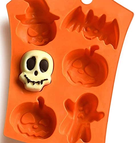 2 Packs Halloween Silicone Moulds, Chocolate Mould Silicone Pumpkin Ghost Skull Bat Shape Molds DIY Baking Mould for Thanksgiving Day Halloween Party - Image 4