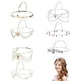 8 Pieces Gold Head Chain Jewelry Boho Headband Head Chain Coins Pearl Tassel Chain Hair Band Festival Prom Wedding Headpiece for Women and Girls (Classic Style)