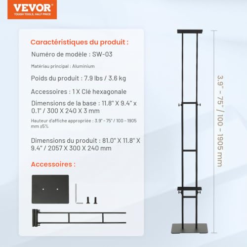 VEVOR Porte-Affiche 10-190,5 mm Hauteur Réglable Présentoir sur Pied Double-face Panneau d'Affichage en Aluminium avec Base Métallique Stable pour Menu Information Mariage Restaurant Musée Magasin – vue 7