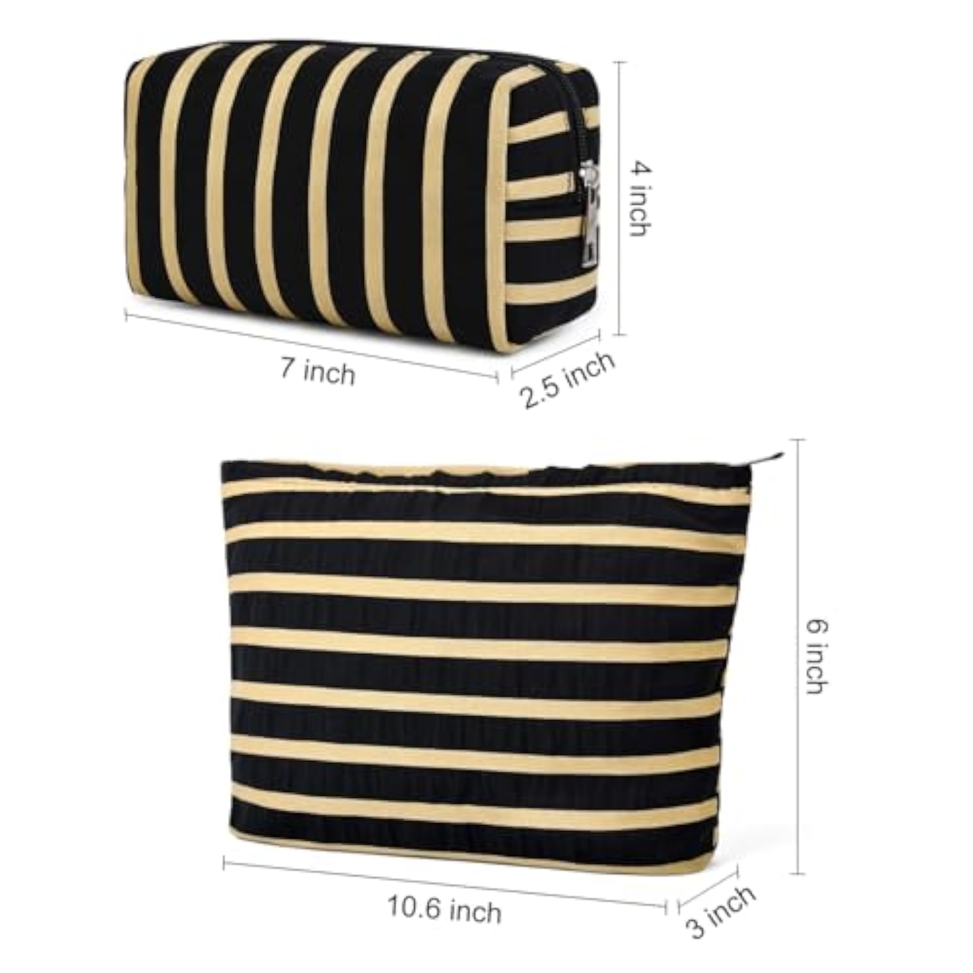 Cute Black Stripe Makeup Bag, 2 Pieces Cosmetic Bag Set