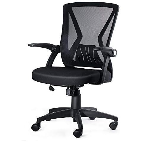 V&LX Mid Back Mesh Office Chair Ergonomic Swivel Black Mesh Computer Chair Flip Up Arms with Lumbar Support Adjustable Height Task Chair Cover