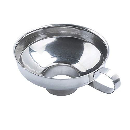 Ausuky Silver Stainless Steel Funnel Wide Mouth Jar Oil Funnel Liquid Strainer (S)