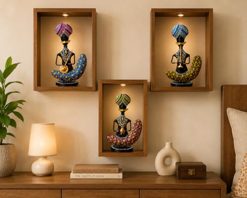 Image of Rajasthani Chaudhary Musician Figurines Set of 3 Handcrafted Traditional Indian Art Showpiece | Decorative Table Decor for Home, Living Room, Office & Shelf Styling