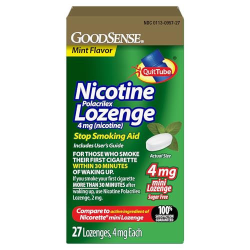 GoodSense Mini Nicotine Polacrilex Lozenge, 4 mg (Nicotine), Stop Smoking Aid, Mint Flavor, 27 Count