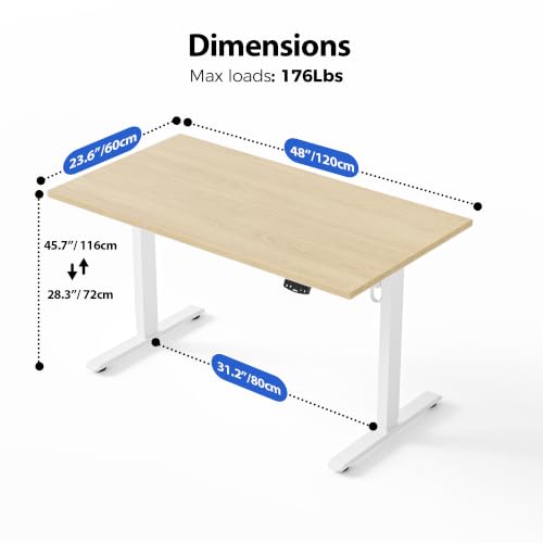 Image of Agilestic 48 * 24 Inch Height Adjustable Electric Standing Desk, Maple | Sit Stand Up Computer Desk, Memory Presets, Stable Steel Frame,154 lbs, Easy Assembly, Home Office