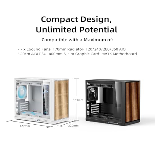 Shiny Snake G600 MATX MFF Gaming Case with 11.3 Inch Screen, Solid Wood Front Panel, Tempered Glass, 360 AIO Compatible, 400mm Long GPU, 170mm Tall Cooler, 160mm ATX PSU - White by SHINYSNAKE - Used condition - Image 4
