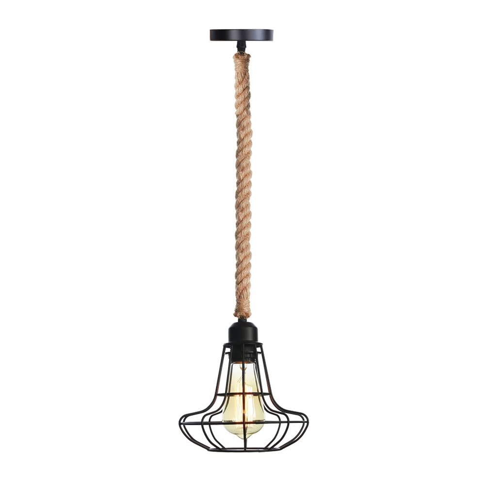 FYZDLAOR Vintage Industrial Wrought Iron Pendant Light,Hemp Rope Pendant Light,for Living Room Bedroom Cafe Teahouse Bar Dining Room Club（E27）