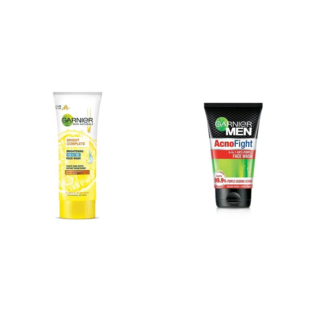 GarnierSkin Naturals Light Complete Duo Action Facewash, 100g and Men Acno Fight Anti-Pimple Facewash, 100g