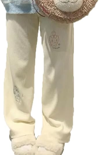 Womens Y2k Corduroy Pants - Harajuku Kawaii Japanese Sweet Cartoon Cute Cat Embroidery Wide Leg Trousers