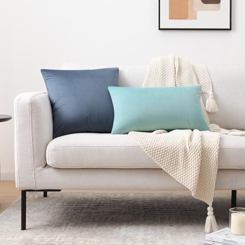Image of Mixhug Decorative Throw Pillow Covers, Velvet Cushion Covers, Solid Throw Pillow Cases for Couch and Bed, Dusty Blue, 26 x 26 Inches, Set of 2