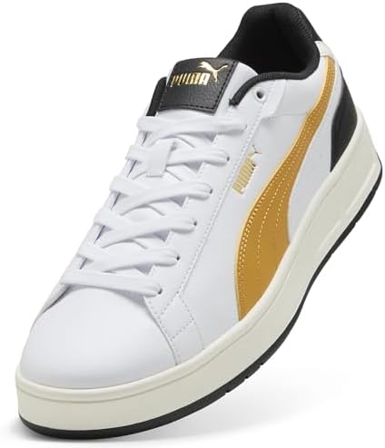 PUMA Court Classico Unisex Yetişkin Spor Ayakkabı, White-Archive Gold-Black, 41 - Görsel 6