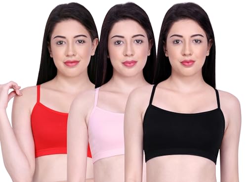 Image of INKURV Slip on Beginner's Bra for Girls, Non Padded, Non Wired, No Hooks with Double Layered Fabric, Adjustable Straps, Wirefree Sports Bra- Lisa Combo of 3