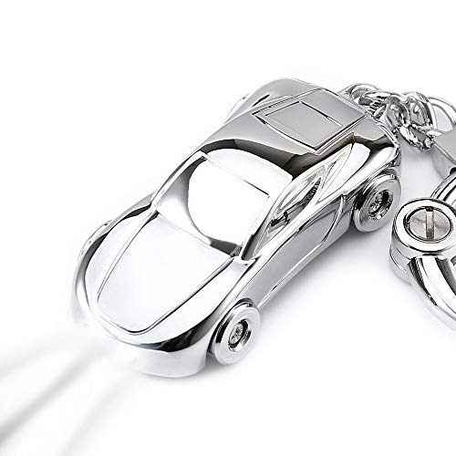 JOBON - Key Chain Flashlights Jobon Car Keychain Flashlight with 2 Modes LED Lights, Spring Ring Clip, Fancy and Adorable Men or Women Gifts Ideas (Silver)