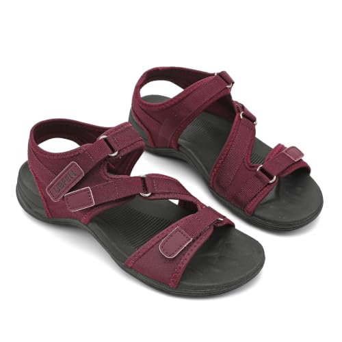 Image of UBFEN Womens Hiking Water Sport Sandals with Arch Support | 3 Adjustable Straps, Cushioned Footbed, Non-Slip, Comfortable Walking for Athletic Outdoor Summer Beach