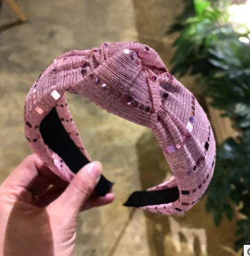 Bandana Headband for Women,MHDGG Sequins Wide Headbands Turban Headband Hair Band Bandana Hairband Head Band Wrap with Bow Cloth Wrapped Headwear,Pink