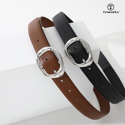 Image of TRIWORKS 2 Pack Leather Belts for Women Fashion Waist Belt with Liquid Shapes Women Belt for Jeans Pants Dresses