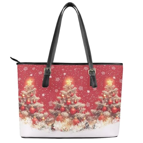 Image of Coldinair Christmas Leather Tote Bag for Women with Zipper Large Shoulder Tote Bag Shopping Casual Travel Bag Handbag Purse