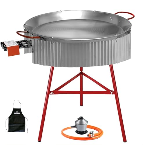 Bricolemar Paellero 60cm Gas + Paellera 70 cm + Paravientos Ondulado + Soporte + Regulado y Manguera +Delantal Negro de Regalo