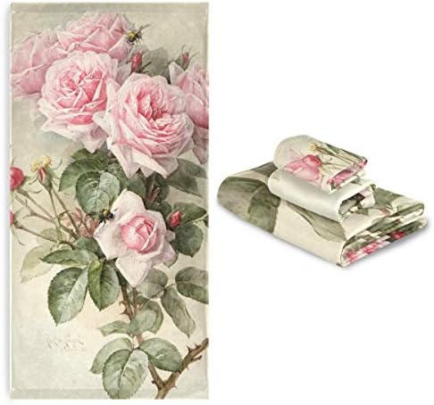 Mnsruu Vintage Rose Floral Towel Set for Women Girl,Bath Towels Hand Towels and Washcloths,Absorbent Bathroom Accessories