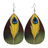 Pendientes de lágrima con estampado de plumas para mujer, aretes colgantes de cuero, joyería para fiesta de cumpleaños, San Valentín