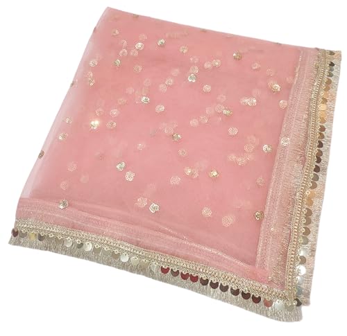 Image of Navti Creations Women's Lightweight Net Dupatta With Sequence Embroidery & Kiran Border (Length 2.25m)