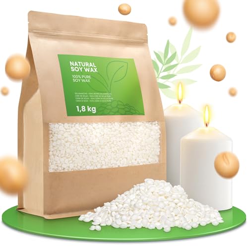 molinoRC 1,8 kg Sojawachs für Kerzen [100% pflanzlich] - Reines Premium Soja Wachs für Kerzen mit Langer Brenndauer - Creme weißes Soja Kerzenwachs zum Gießen - Soy Wax for Candle Making