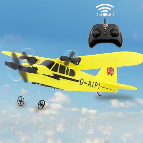 JAMARA 410191 Piper J3-CUB Flugzeug 2,4 GHz Gyro 2CH, Plane RC ferngesteuert, Spielzeug Modellflugzeug ab 16 Jahre, Remote Control Kids und Erwachsenen Airplane, Flexibler Mikroschaum