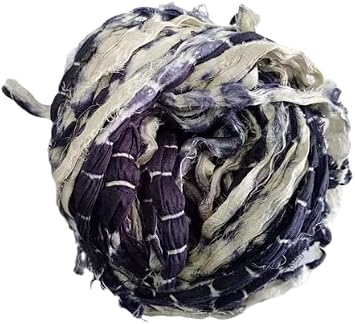 Knitsilk Recycled Shibori Sari Silk Ribbon Yarn|Best for Crochet, Knitting, and Embroidery and Jewelry Making |50 GMS-30Yards-Black|Sustainable and Unique Texture Ribbon Yarn