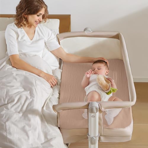 Image of lulumoon Muslin Bassinet Sheets 3Pack: Fitted Most Bedside Sleeper Mattress | Soft Cotton Bassinet Mattress Sheets for Baby - 33x21 inch Flexible Fit for Baby Delight Dream on Me and Other Rectangle pads